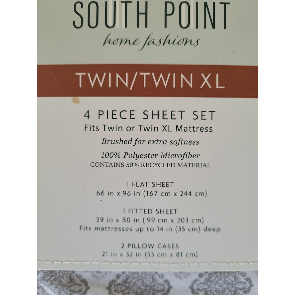 South Point Home Fashions Twin Twin XL 4 Piece Sheet Set Grey Medallion #4 - Picture 4 of 4